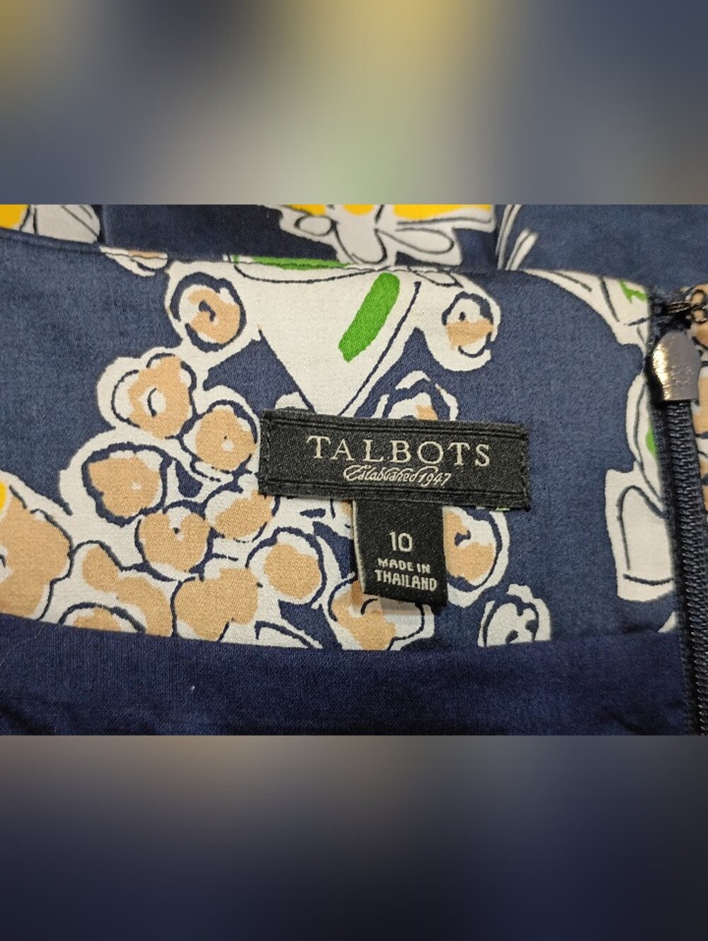 Talbots Navy Blue Sleeveless Floral Tailored Dress w/ Pleats 10 - Picture 3 of 4